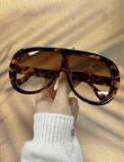 Brązowe okulary przeciwsłoneczne w stylu lotniczym z dużą ramką w panterkę