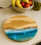 Deska do krojenia okrągła obrotowa z motywem morza 40 cm rękodzieło 