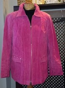 Zamszowa Kurtka z Prawdziwej Skóry w Kolorze Fuksji Stylowa  Perełka