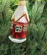 Bombka szklana domek śnieżny ręcznie dmuchana i dekorowana !Wz30