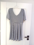 marine marynarska krótka sukienka z krótkim rękawem w pasy paski 42XL