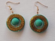 Kolczyki boho turkusowo-złote kółka błyszczące glitter lekkie retro vintage