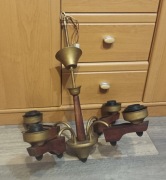 Stary drewniany żyrandol 4 ramienny PRL