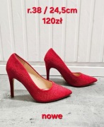 Czerwone szpilki z cyrkoniami  - r. 38 / 24,5cm