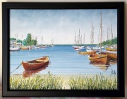 Obraz Port w Jastarni 30X40 na płótnie Namalowany ręcznie akrylami