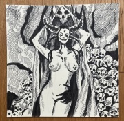 Technika mieszana - Mroczna Bogini - Królowa Czaszek - 210x210 mm