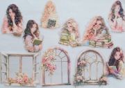 naklejki holograficzne 10szt okna dziewczyna książka róż scrapbooking