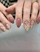 Press on nails migdał nude kwiaty 24 sztuki sztuczne paznokcie