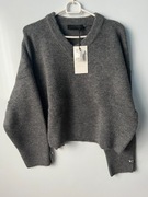 ZARA szary sweter z dzianiny z wełną ozdobne guziki L