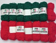 Włóczka wełna fantazyjna motki czerwona zielona zestaw 