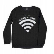 Ciepła bluza długi rękaw - LOVE & WIFI - czarna rozm. 140