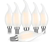 5x Żarówka świeca matowa LED E14 6W, ściemnialna, ciepła biel, 2700K