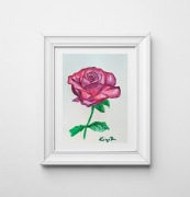 Akwarela Pąsowa Róża, Indygo, prezent dla niej, malowany kwiat