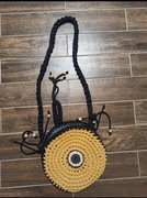 Torebka handmade żółta musztardowa czarna mała na ramię 