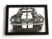 Ford Mustang 1965, obraz grafika 21x30cm, ręcznie malowany