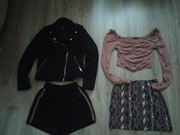 Kurtka, bluzka, spodenki, spódnica River Island, Bershka rozmiar 34