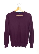 Ciemny burgundowy wełniany sweter w serek Woolmark Blend Rochas Paris