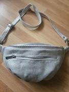 Nerka saszetka crossbody skórzana srebrna nowa