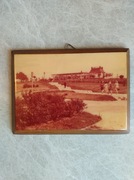 Fotografia sepia drewniany obrazek Zielona Góra Palmiarniapo50 Vintage PRL 