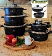 MARMURKOWY ZESTAW GARNKÓW KlönBerg 10 el. + PATELNIA z Pokrywką w Prezent!