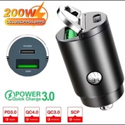 Mocna Ładowarka do Auta 200W – PD100W + QC3.0, PPS, SCP