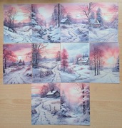 kartki 30 szt. zimowe pola, zachód słońca piękne realistyczne scrapbooking