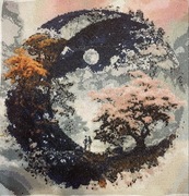 Ręcznie wyszywany haftem krzyżowym yin yang krajobraz