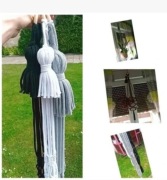 Komplet kwietników Trio Makrama Biel/czarny/szary