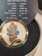 1 Oz Silver Coin 2019 5 Mark Germania Bejeweled Oak Leaf Yellow 