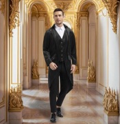 Stylowy frak surdut hrabia wiktoriański Gothic steampunk  czarny xl