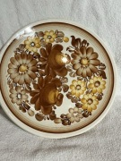 Talerz dekoracyjny ZF Koło | Ręcznie malowany | Brązowe Kwiaty | PRL