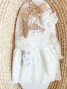 Sukienka na chrzest Nela do chrztu boho muslin koronka 80 urodziny roczek