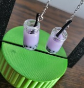Kolczyki wiszące bubble tea fioletowe, ręcznie składane