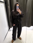 marynarka wiązana kimono z paskiem garnitur 100%len Zara spodnie balloon