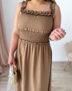 Sukienka Maxi włoska len wiskoza nowa czekolada 