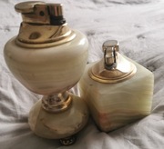 Komplet 2 zapalniczki stołowe vintage onyks złote oprawy retro