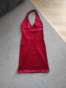 Czerwona tunika, mini sukienka, elastyczna z głebokim dekoltem XS