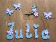 Drewniane literki na ścianę. Imię "JULIA"