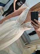 Suknia ślubna L ecru dekolt V gorset usztywniane miski Martin Andre