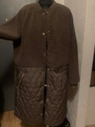 Mohito kurtka płaszcz pikowany futerko misiu oversize czekoladowy duży