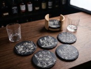 Elegancki Zestaw 6 podkładek z naturalnego łupka pod Whisky PREZENT