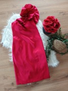 wizytowa czerwona sukienka najednoramię bordowa wiśniowa elegancka 36S 