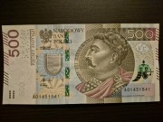 Banknot 500 zł numer radar! Numer Palindrom A0 1451541