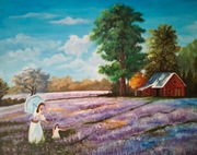 Lawendowe pole matka i córka obraz ręcznie malowany 