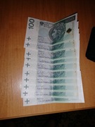 Banknoty 100zl kolejno seria EW