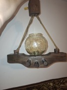 Rustykalna Lampa Wisząca z Litego Drewna Vintage ze Szklanym Kloszem