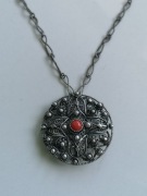 zawieszkobroszka filigran koral srebro vintage 