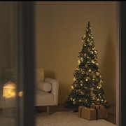 Choinka Świąteczna Udekorowana Ozdobna Gotowa Składana 150cm Lampki Bombki