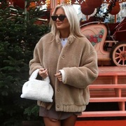 ZARA beżowa kurtka BOMBER futerko oversize XS S