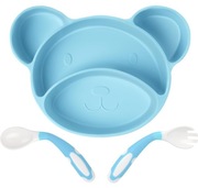 SILIKONOWY TALERZ Z PRZYSSAWKĄ +ELASTYCZNE SZTUĆCE